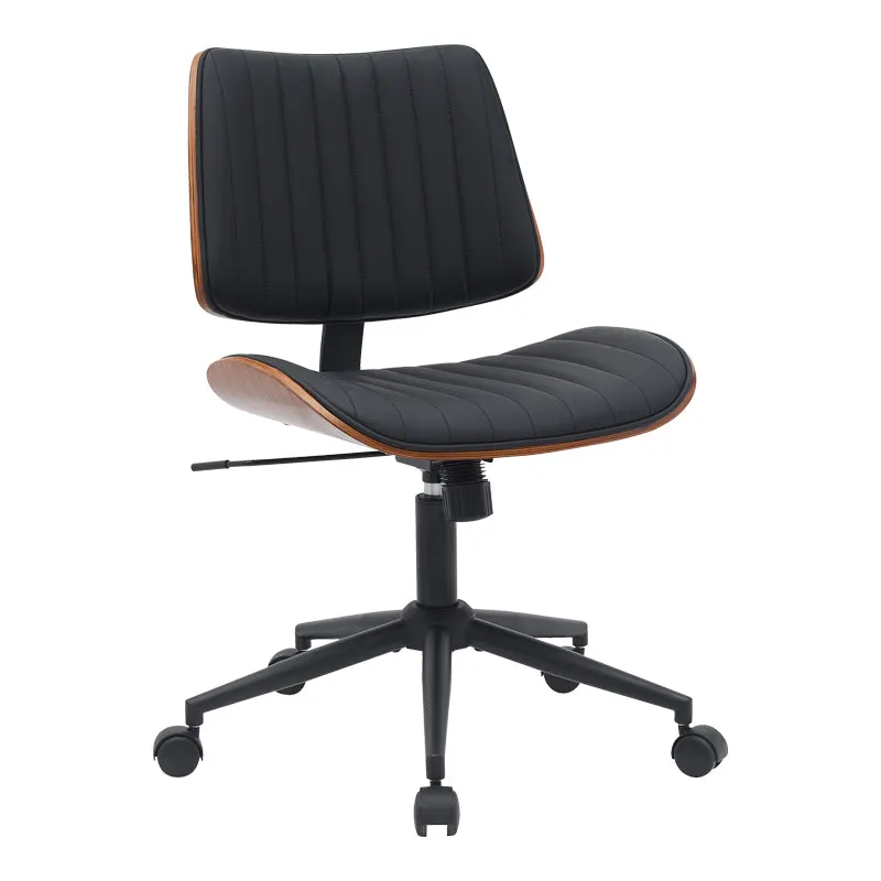 Scaun de birou Amani, piele PU si lemn, 52x54x91 cm - Negru-Nuc