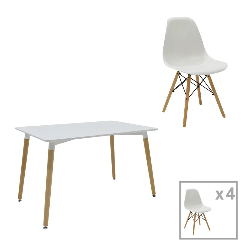 Set de 5 buc masa si scaune Natali-Julita, alb-Natural, 120x80x76 cm - Natur