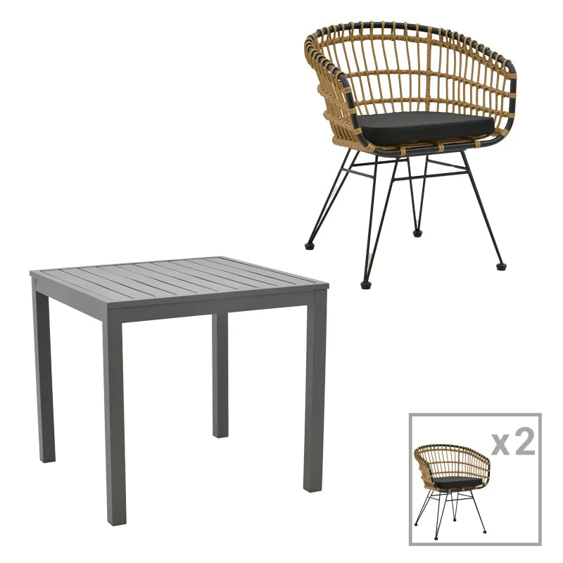 Set de sufragerie Kliton-Naoki 3 piese din aluminiu si metal Antracit la nuante de negru, 80x80x74 cm - Antracit