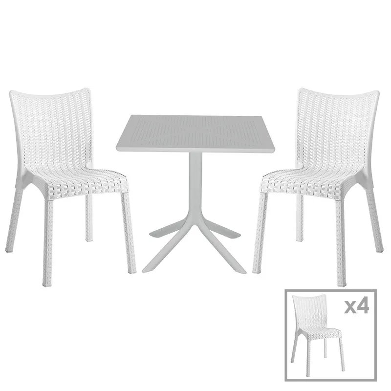 Set de gradina masa si scaune Groovy-Confident set 5 piese, alb, 80x80x74 cm - Alb