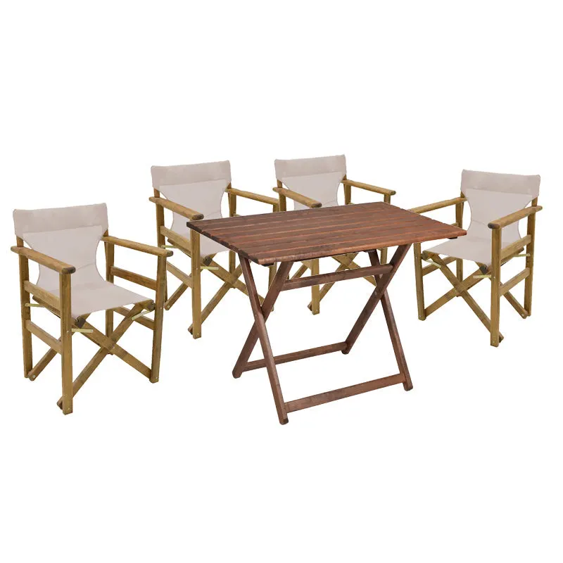 Set de gradina masa si scaune Retto 5 bucati din lemn masiv de fag nuc, PVC, bej, 80x60x72 cm - Nuc