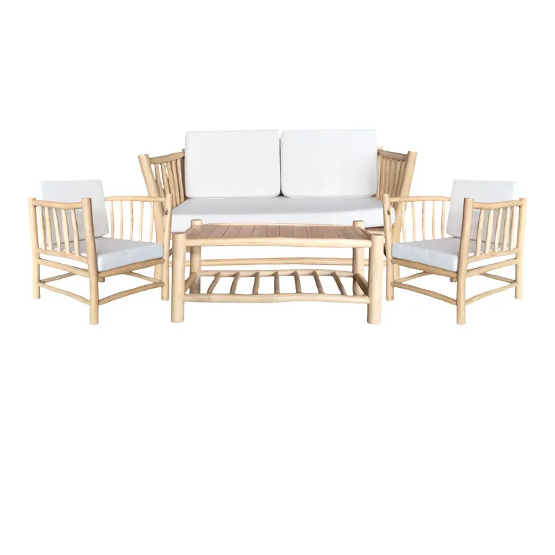 Set de living Mayorka set de 4 perne din lemn de tec Natural, alb, 175x75x80 cm - Natur