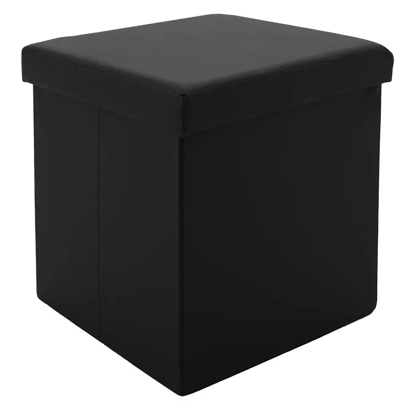 Taburet hol cufar cu spatiu de depozitare Crystal piele ecologica, negru, 38x38x38 cm - Negru