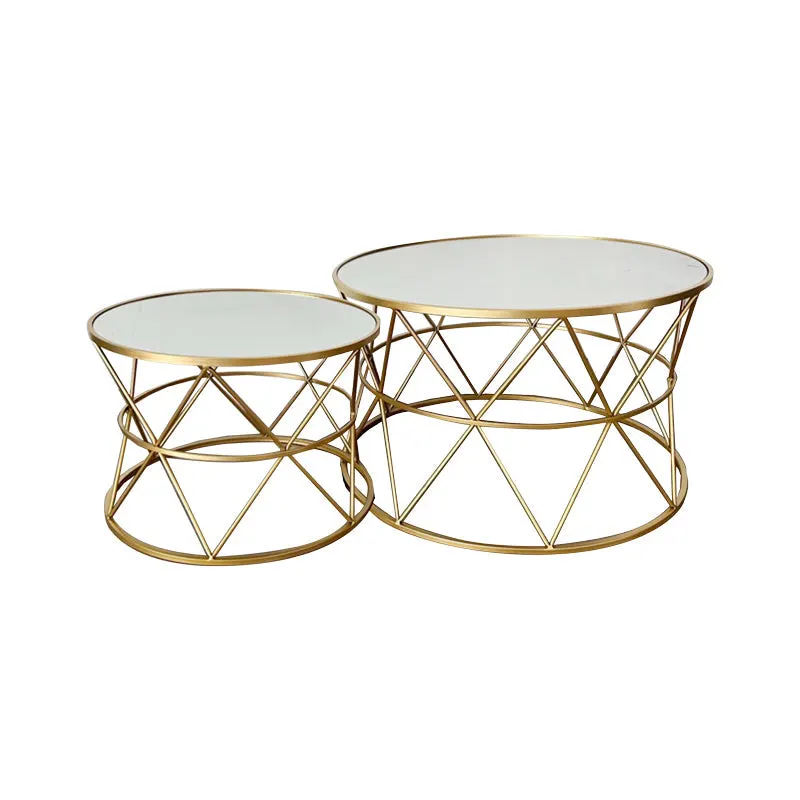 Masute cafea Pelosif Auriu set 2buc metal, 80x80x48 cm - Auriu