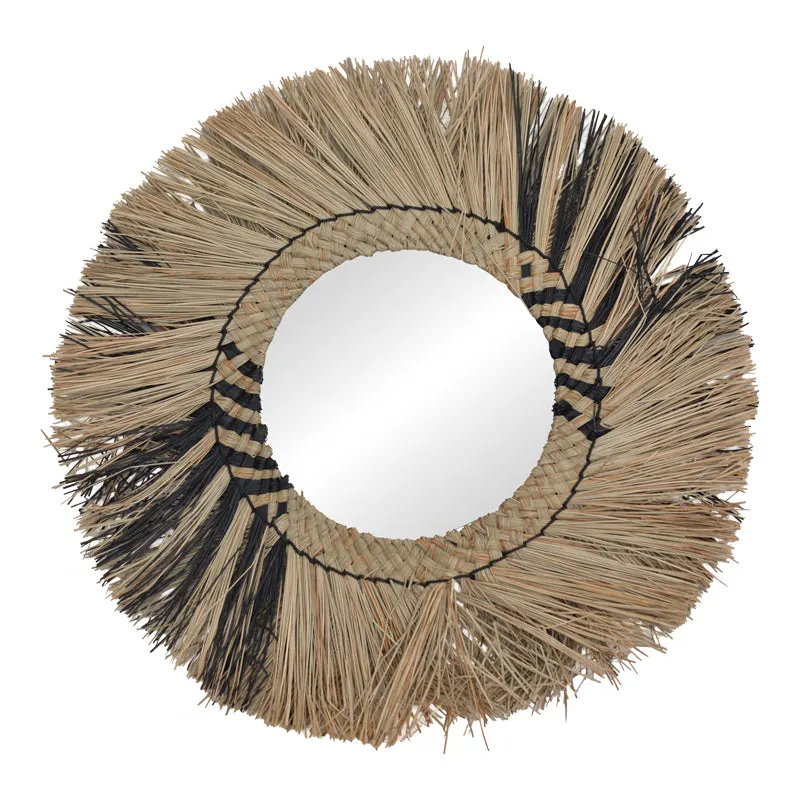 Oglinda cu rama din paie Cierlo Boho, Natural, 42x42 cm - Natur