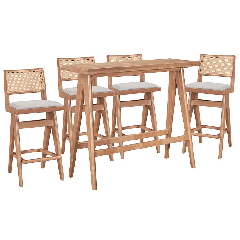 Set bar masa si scaune pentru sufragerie Winslow set 5 piese lemn de arbore de cauciuc, nuc deschis, 120x45x100 cm - Nuc