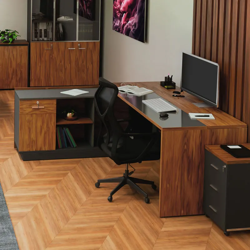 Birou pe colt stanga Oscar, nuc - antracit, 200x180x76 cm - Nuc