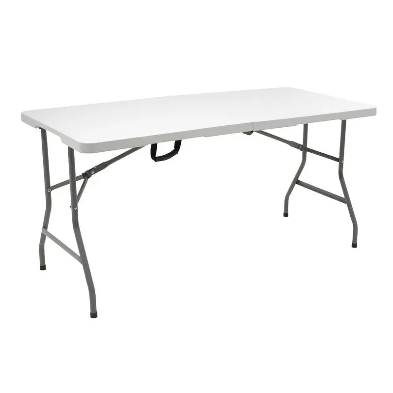 Masa de camping pliabila comerciala Rodeo rama metalica, Alb, 152x60x74 cm - Alb