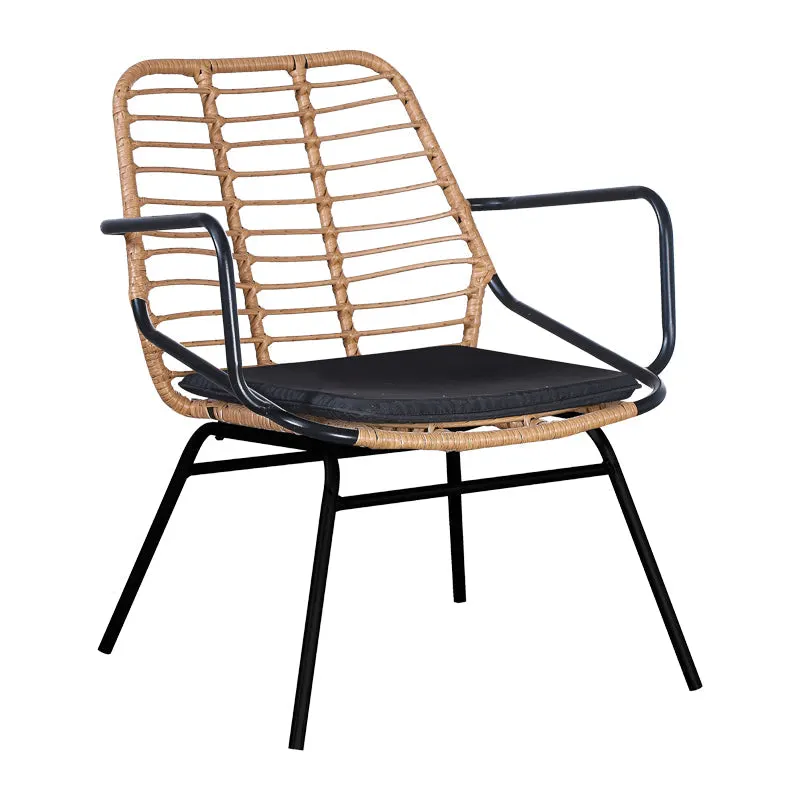 Fotoliu de gradina Naoki cu perna pe picior Natural-metal, negru, 58x63x81 cm - Natur