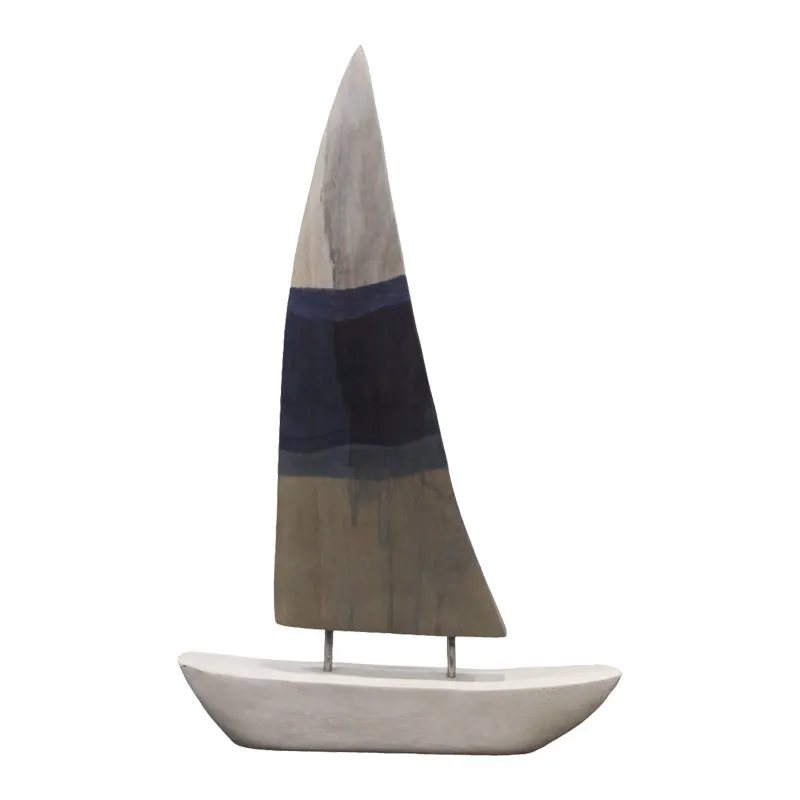 Decoratiune de masa nava Elize alb-Gri-albastru lemn de mango-fier, 30x5x48 cm - Alb