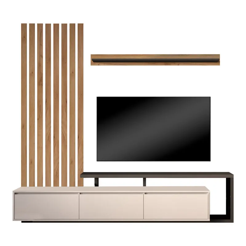 Set Comoda Tv Claironse cu Riflaj, Diverse Culori, Stejar, 225x38x210 cm - Stejar