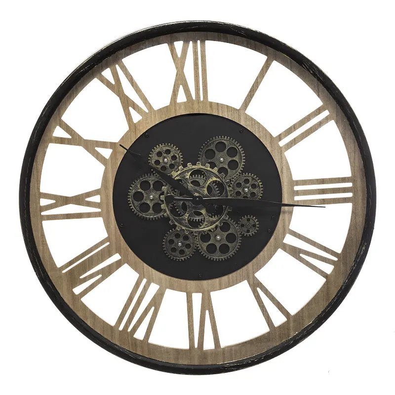 Ceas de perete Paul negru-metal Natural-mdf, D57x6 cm - Natur