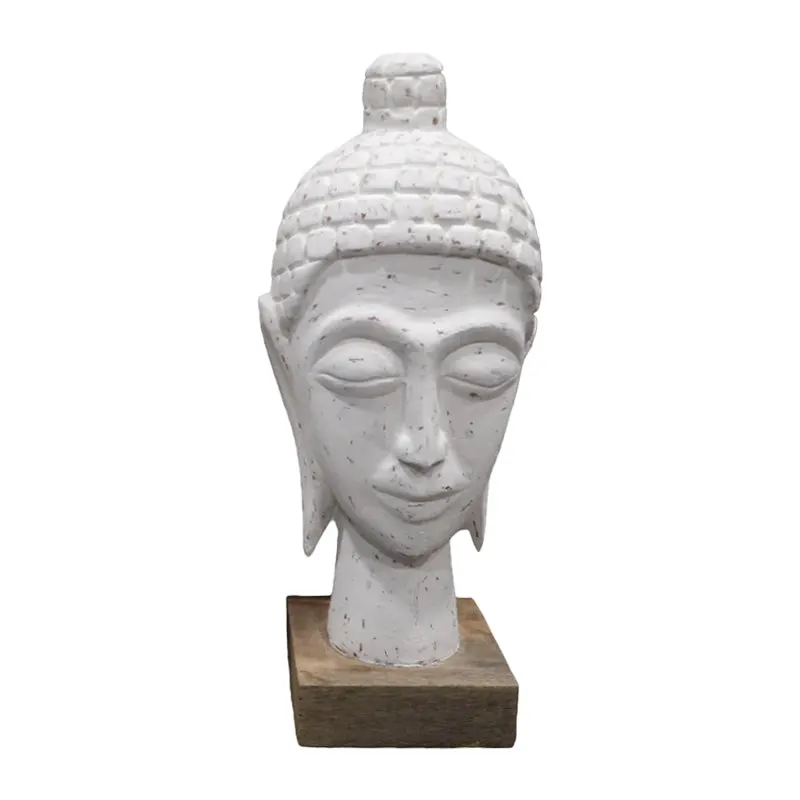 Statueta bust Buddha Wevi alb lemn mango, 13x10x33 cm - Alb