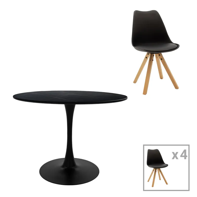 Masa de sufragerie Balou I-Caron Un set de 5, negru-Natural, 120x75 cm - Negru