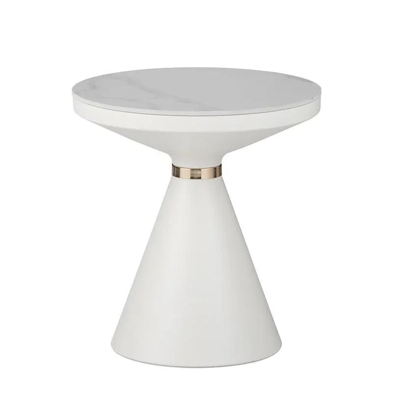Masuta laterala Coozlin marmura alba piatra sinterizata si metal, alb-auriu, D50x50 cm - Alb