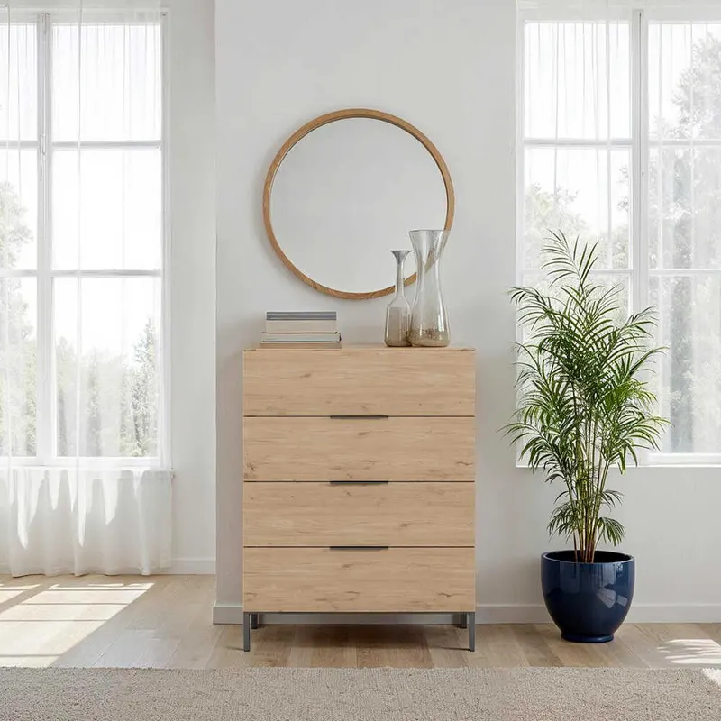 Comoda SFN-1740-DD-1 Home Collection® Oryana, 4 sertare, Alb - Nuc - Stejar, 80x104x44 cm - Stejar