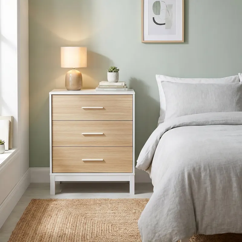 Comoda SFN-1403-MB-1 Home Collection® London, 3 sertare, Alb - Stejar, 73x88x45 cm - Alb