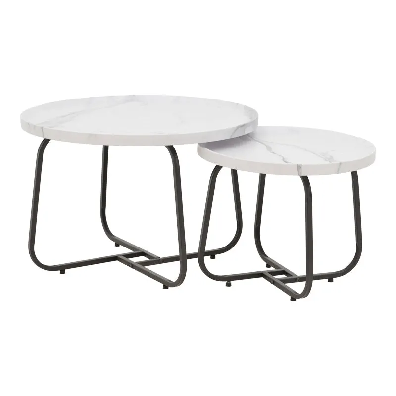 Set 2 mese de cafea Crismory, MDF si metal, 70x70x47 cm - Alb