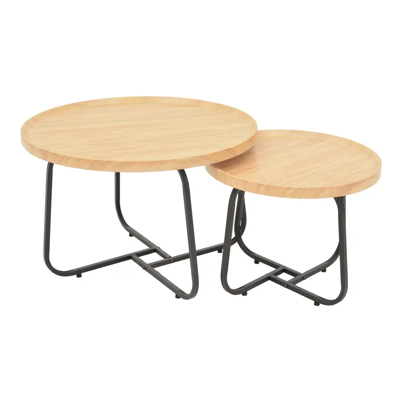 Set 2 mese de cafea Crismory, MDF si metal, 70x70x47 cm - Natural