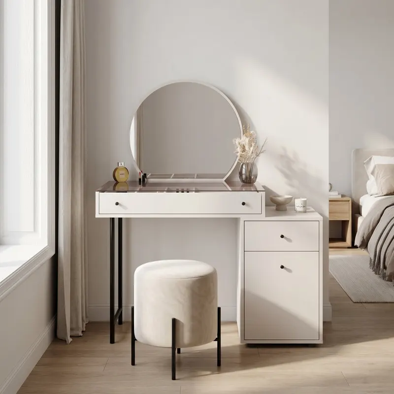 Masa de machiaj TMU-713-VV-1 Home Collection® Dior, 3 sertare cu oglinda, Crem, 108x130x47 cm - Bej