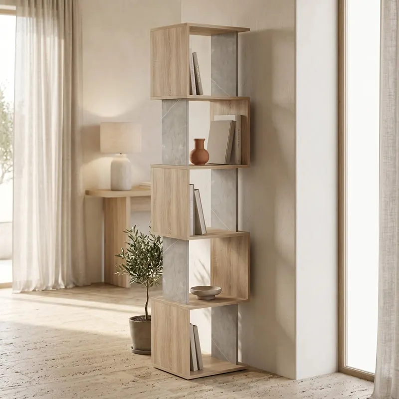 Biblioteca Cubik, 35x30x161 cm - Sonoma-Marmura Bej