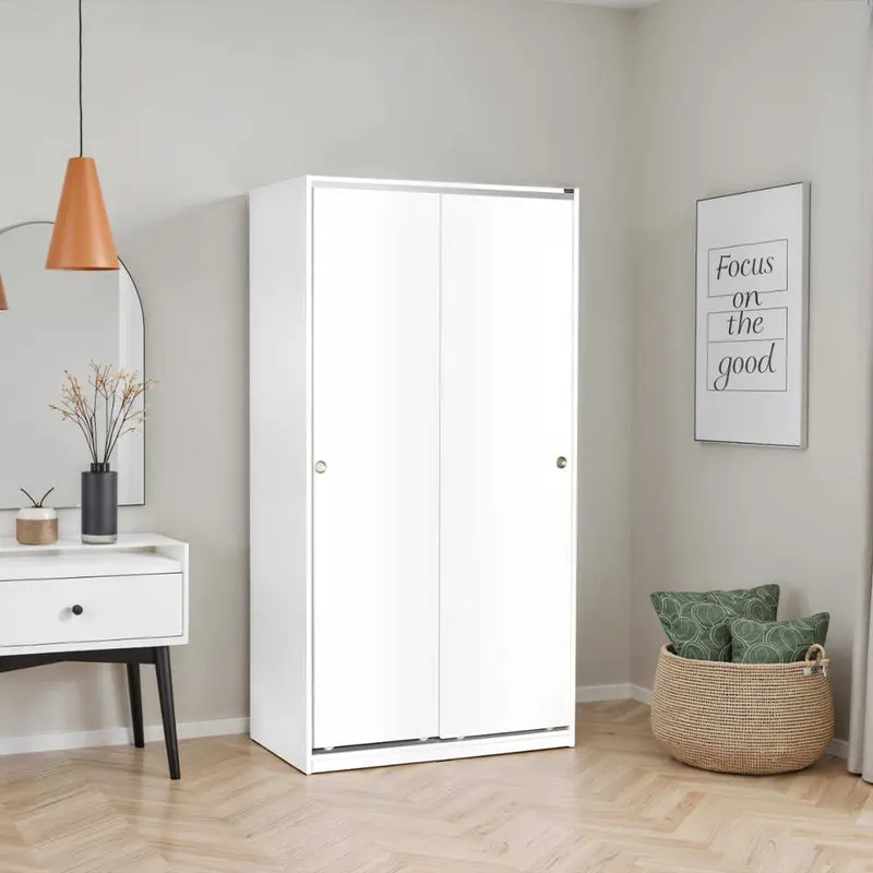 Dulap Haine SWD-436-BB-2 Home Collection® cu 2 usi glisante si 6 compartimente, Alb, 94x182x52 cm - Alb
