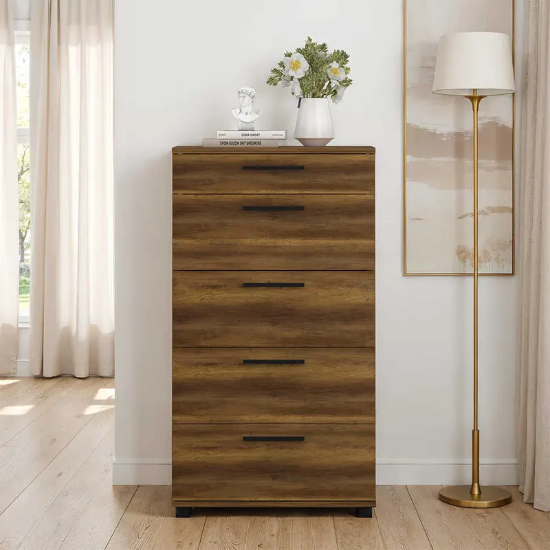 Comoda SFN-550-FF-1 Home Collection® Trendline cu 5 sertare, Alb - Maro - Stejar - Mov, 60x108x44 cm - Maro