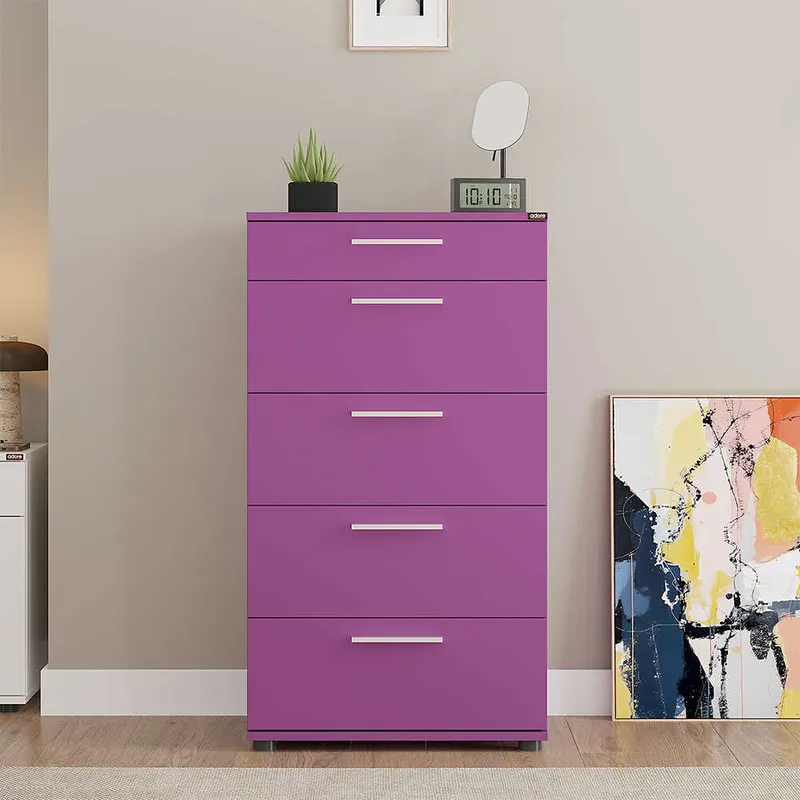 Comoda SFN-550-FF-1 Home Collection® Trendline cu 5 sertare, Alb - Maro - Stejar - Mov, 60x108x44 cm - Mov