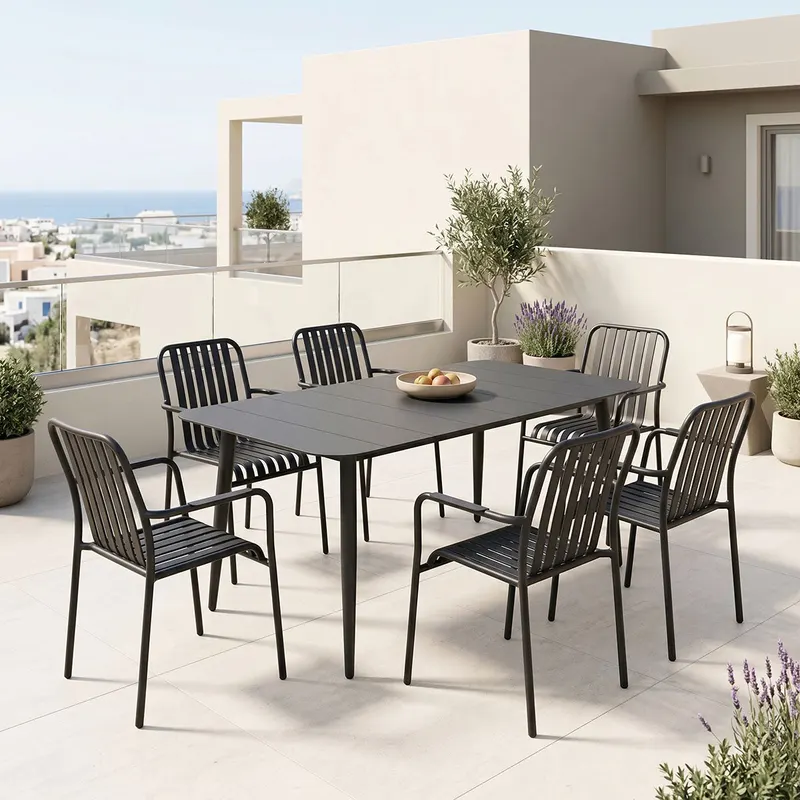 Set de sufragerie exterior Heven Vista, 7 piese, 150x80x72 cm - Negru