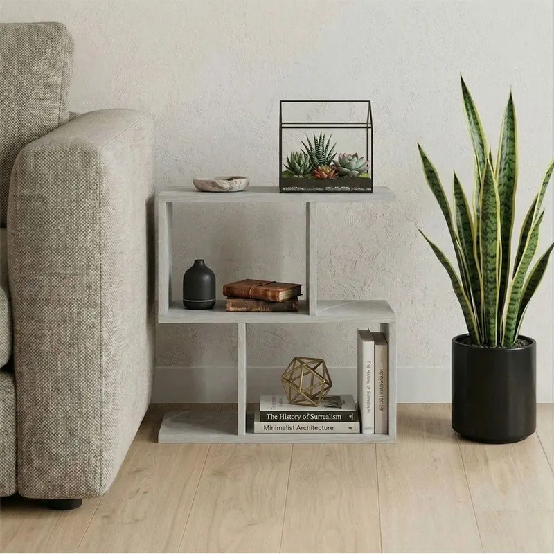 Masuta laterala Wesmol cu raft, Gri cu efect marmura, 50x20x50 cm - Gri