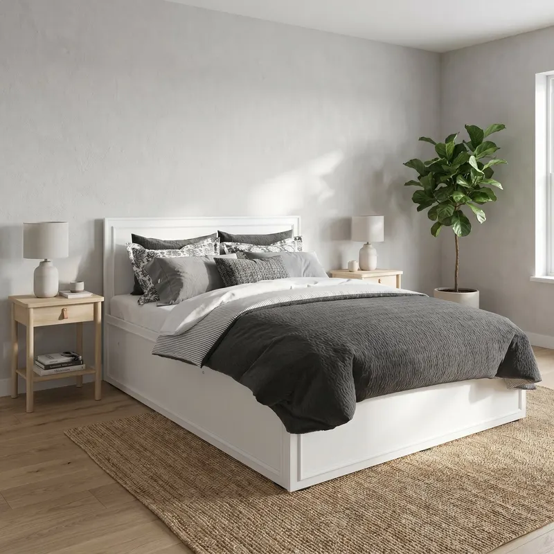 Pat dublu KRB-1016-DD-3 Home Collection® Country cu loc de depozitare, Alb, 165x110x205 cm - Alb