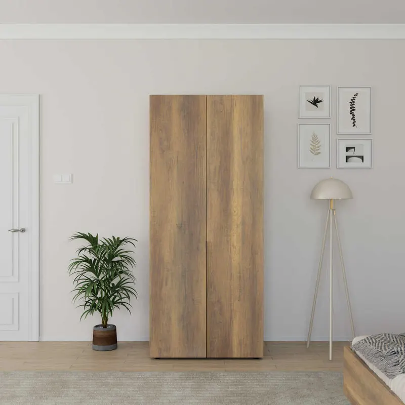 Dulap Haine GRD-1726-DD-2 Home Collection® Oryana cu 5 rafturi si umeras, Alb - Nuc, 90x210x62 cm - Nuc