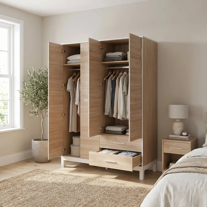 Dulap Haine GRD-1442-MB-3 Home Collection® London, 4 usi si 2 sertare, Alb - Stejar, 159x202x52 cm - Stejar