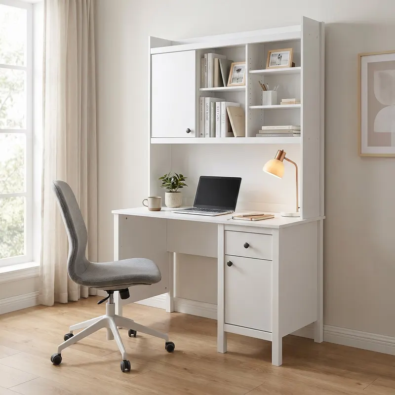 Birou CMU-990-BB-2 Home Collection® Rustic cu biblioteca, Alb, 120x193x60 cm - Alb