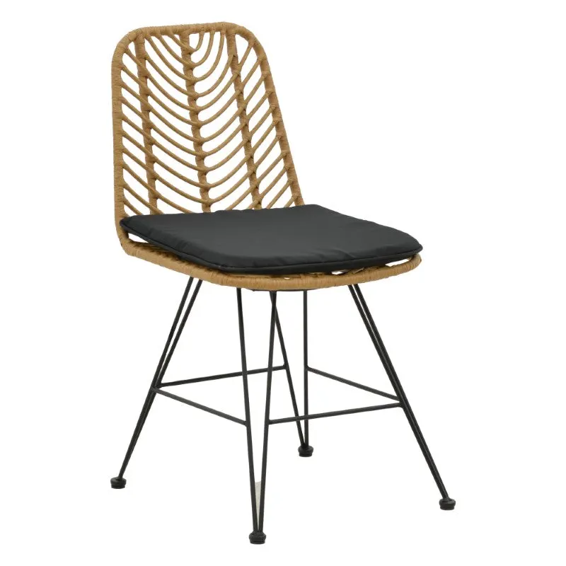 Scaun Naoki cu perna, Negru - Natural, 44x58x82 cm - Natural