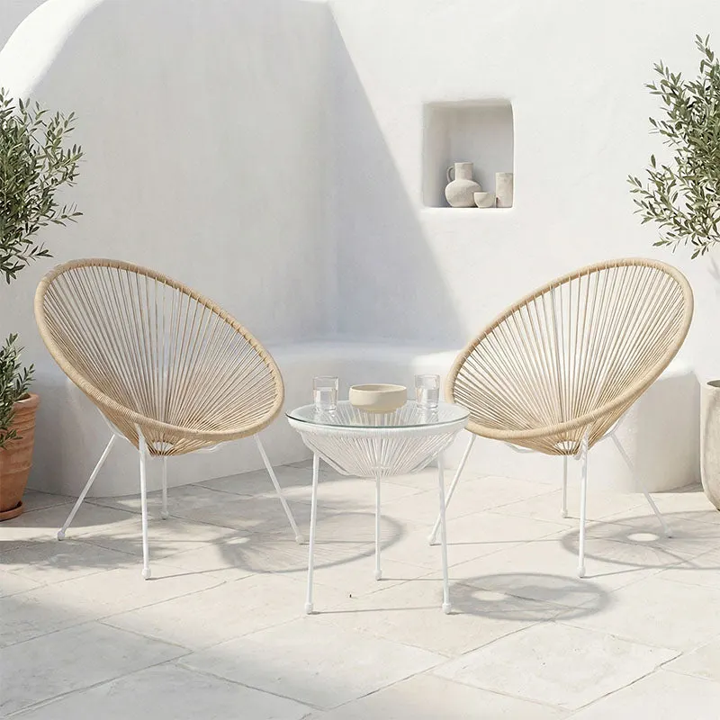 Set lounge exterior Acapulco, 3 piese, metal si ratan PE, Diverse culori, 50x50x52 cm - Alb-Natural