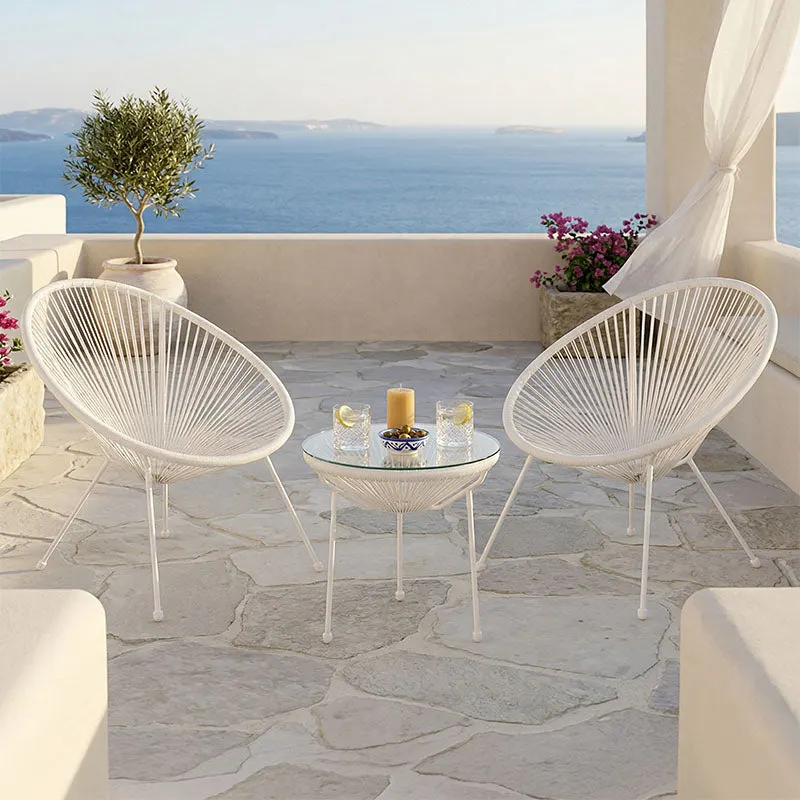 Set lounge exterior Acapulco, 3 piese, metal si ratan PE, Diverse culori, 50x50x52 cm - Alb