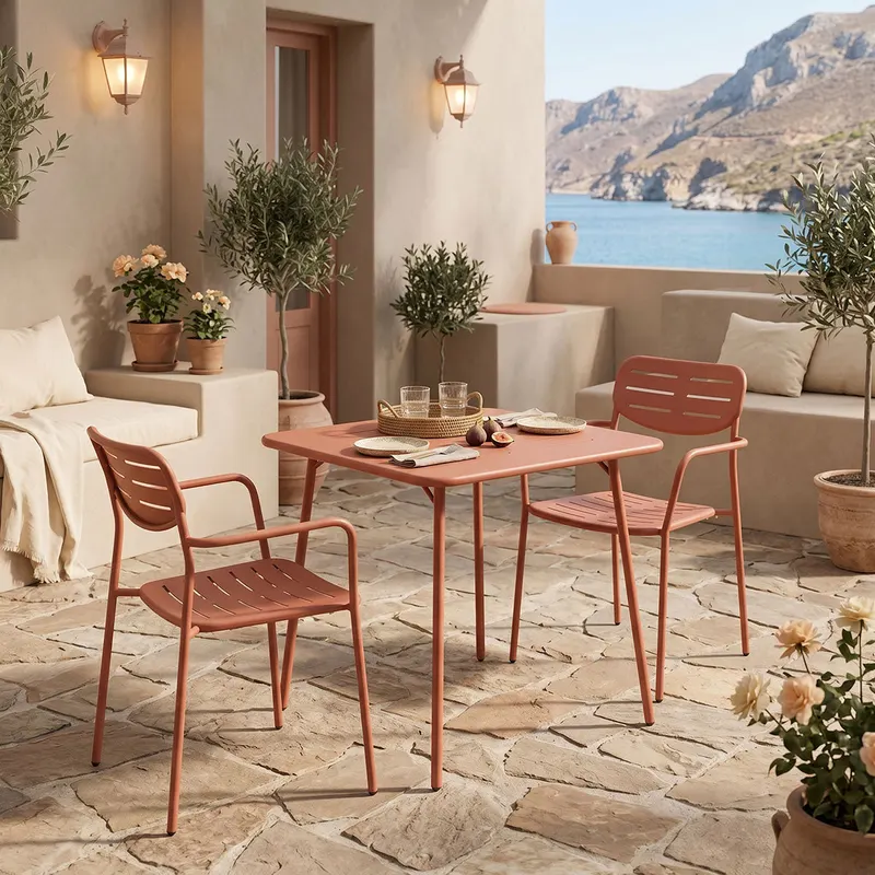 Moraja Deraby set 3 piese terracotta metal, Teracotă, 70x70x73 cm - Teracotă