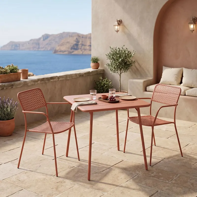 Moraja Federal set 3 piese terracotta metal, Teracotă, 70x70x73 cm - Teracotă