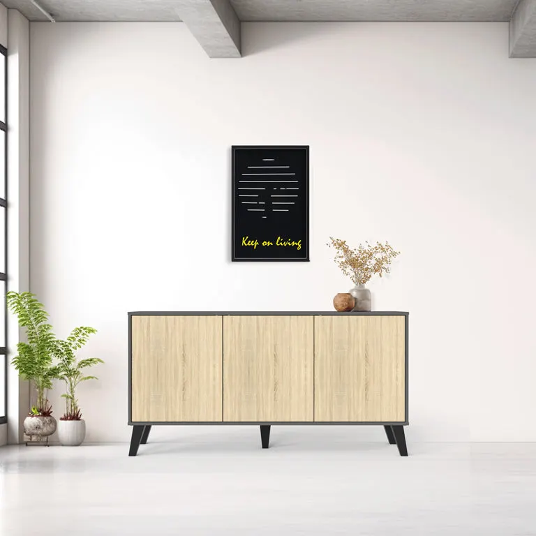 Consola Bufet Billie, Pal melaminat, 149x40x77 cm - Antracit-Sonoma