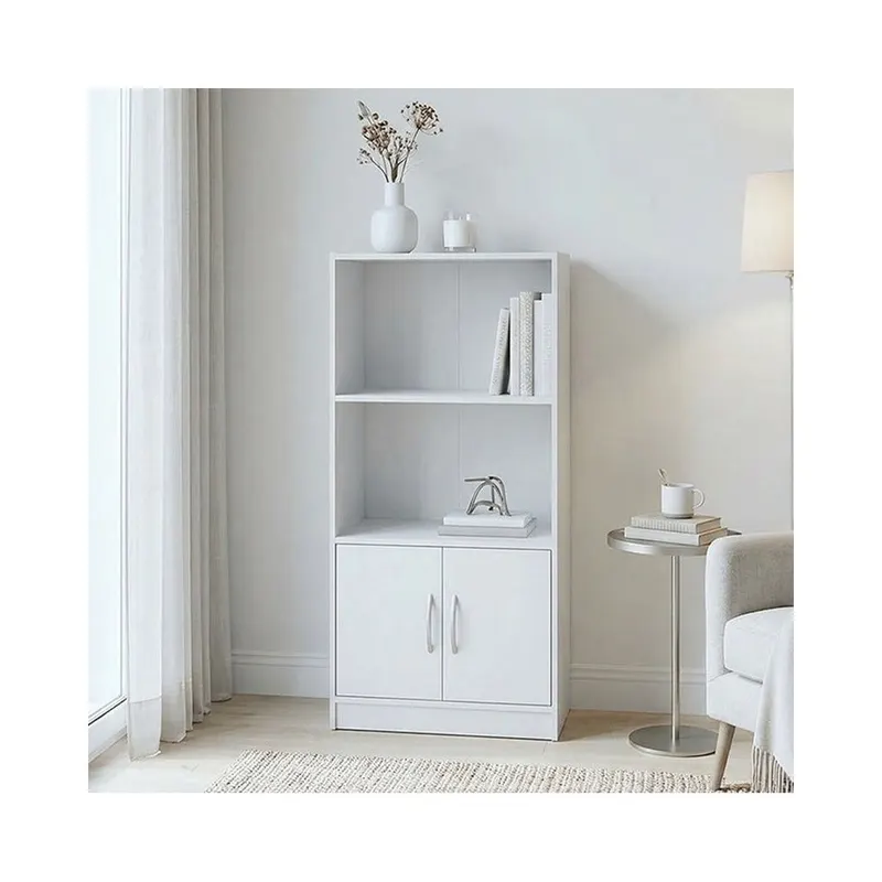 Bibliotecă cu rafturi multiple Tekaro, Modernă, Lemn, Alb - Antracit, 60x30x120 cm - Alb