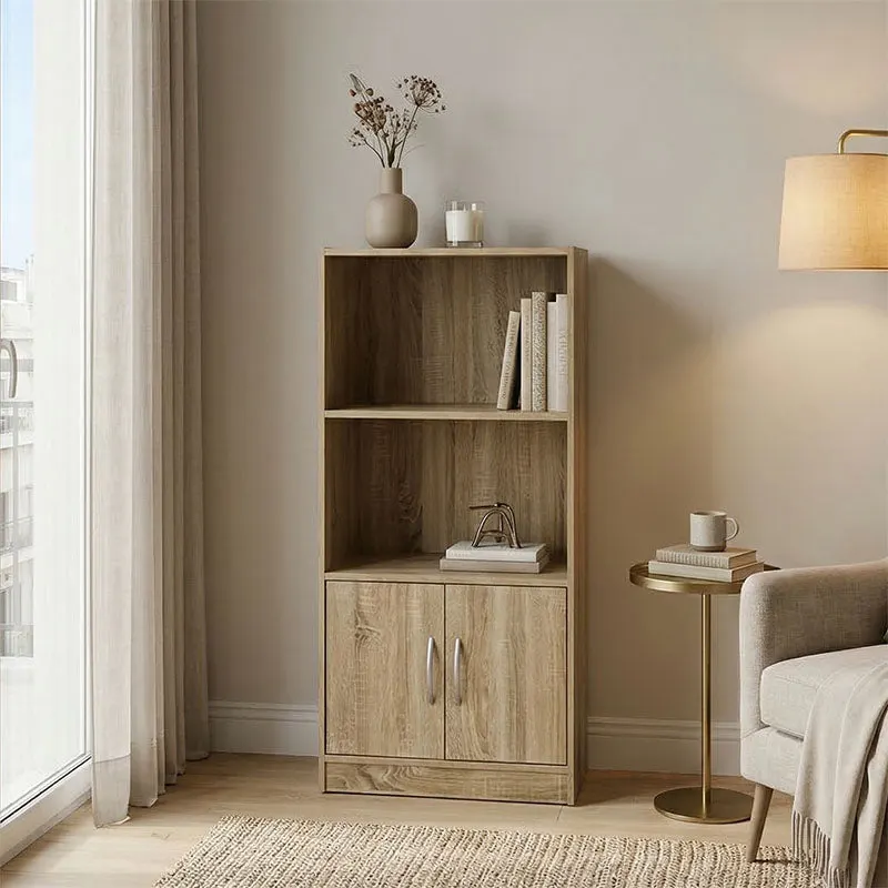 Bibliotecă cu rafturi multiple Tekaro, Modernă, Lemn, Alb - Antracit, 60x30x120 cm - Sonoma