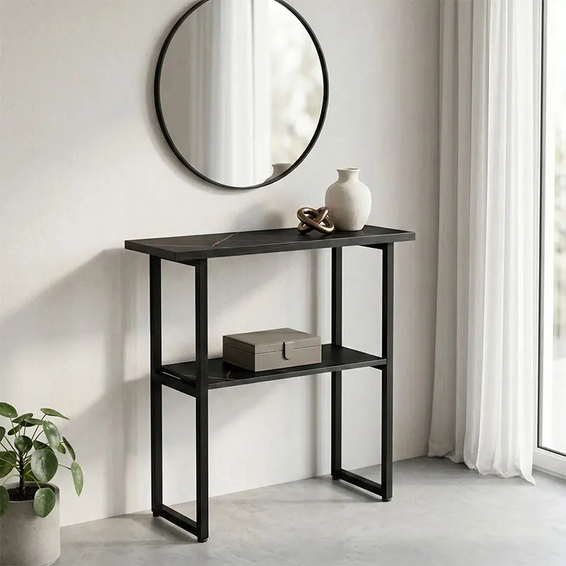 Consolă cu efect de marmură Solain, stil modern, metal, negru, 79x29x85 cm - Negru