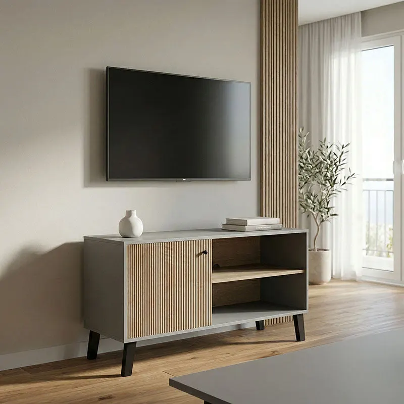 Suport TV cu rafturi Tuscany, Modern, Lemn, Sonoma-Antracit, 100x40x51 cm - SONOMA -ANTHRACITE