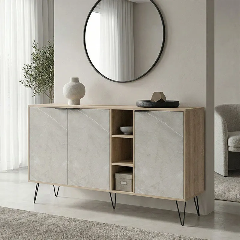 Bufet Balain, Lemn, 142x36x83 cm - Sonoma-Marmura Bej