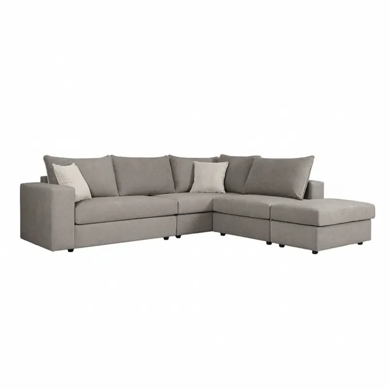 Canapea reversibila London stofa gri perne, gri deschis, 296x246x95 cm - Gri