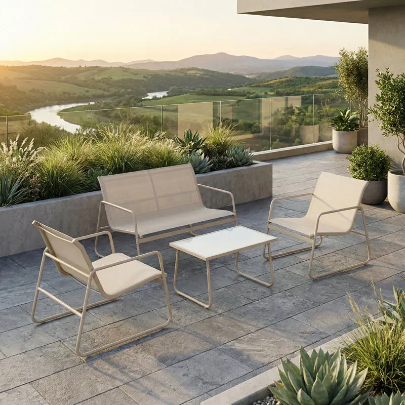 Set de mobilier de exterior cu funcție relaxare Veranda, textilene-metal, cappuccino, 110x74x75 cm - Bej