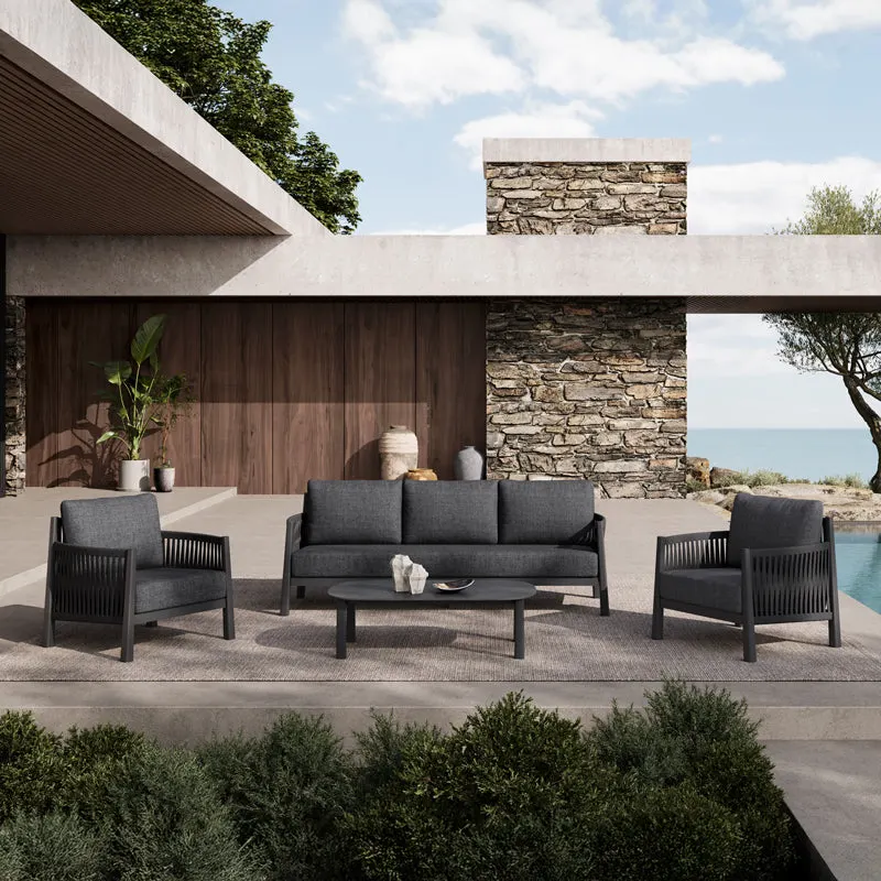 Lounge de exterior Feralda, cu funcție relaxare, aluminiu și sfoară gri deschis, compacte, 218x79x73 cm - Gri