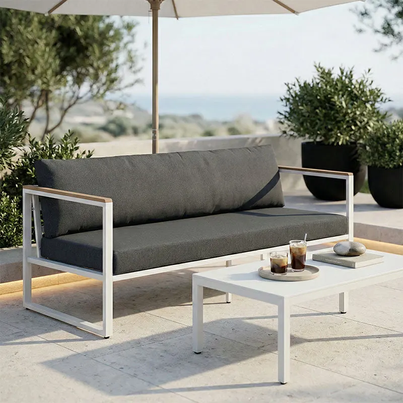 Canapea Aurelio, Metal, 3 locuri, 192x74x63 cm - Alb-Antracit