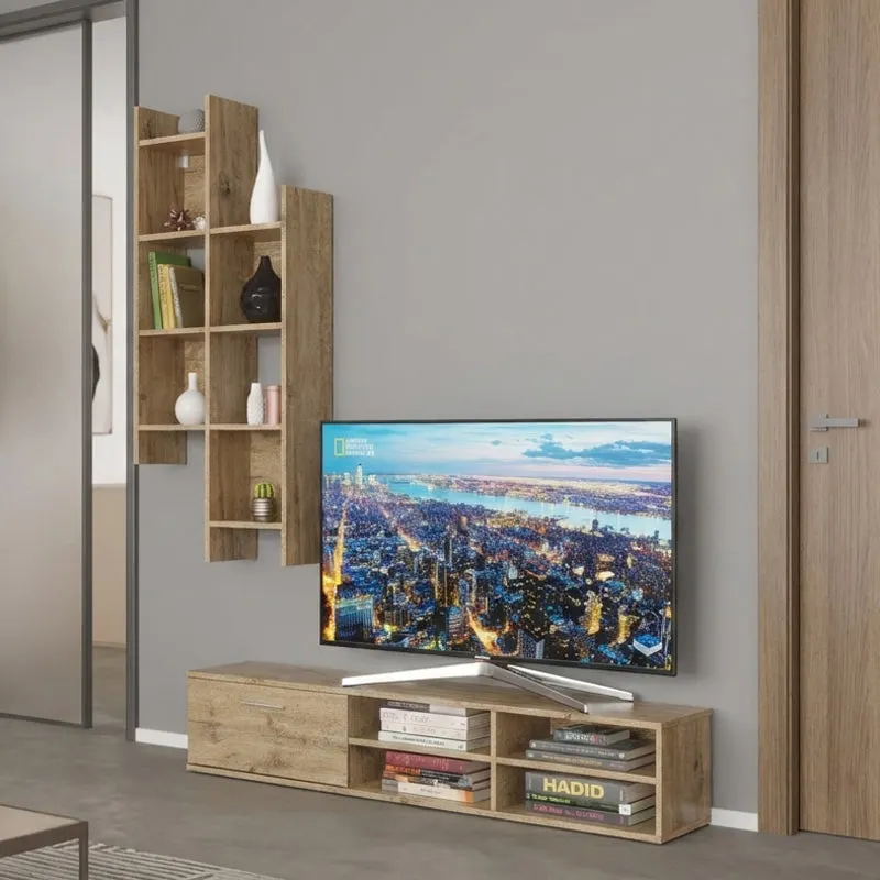 Set mobilier living cu rafturi Sarona, Lemn, stejar, 150x35x160 cm - Stejar